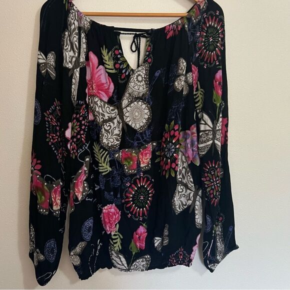 Desigual floral butterfly blouse black women’s size medium - Picture 3 of 11